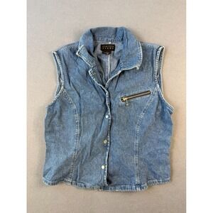 Limited Jeans Womens Vintage Blue Denim Vest Button Front Zipper Pocket Size M